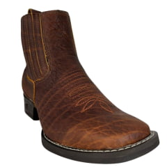 Botina Texana Masculina Goyazes Bico Quadrado Solado Bull Café/Amber Couro Cabeça De Boi Tan Ref:2539102-CBB-07