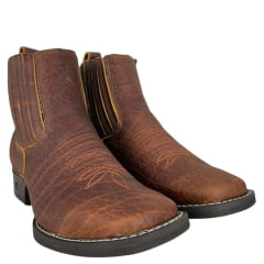 Botina Texana Masculina Goyazes Bico Quadrado Solado Bull Café/Amber Couro Cabeça De Boi Tan Ref:2539102-CBB-07