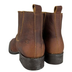 Botina Texana Masculina Goyazes Bico Quadrado Solado Bull Café/Amber Couro Cabeça De Boi Tan Ref:2539102-CBB-07