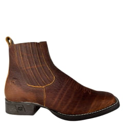 Botina Texana Masculina Goyazes Bico Quadrado Solado Bull Café/Amber Couro Cabeça De Boi Tan Ref:2539102-CBB-07