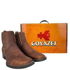 Botina Texana Masculina Goyazes Bico Quadrado Solado Bull Café/Amber Couro Cabeça De Boi Tan Ref:2539102-CBB-07