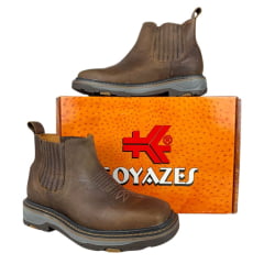 Botina Texana Masculina Goyazes Bico Quadrado Work Couro Dallas Marrom Bordado Florão Ref.207405-Ck