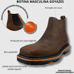 Botina Texana Masculina Goyazes Bico Quadrado Work Dallas Tabaco - Ref.207405-Ck