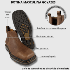 Botina Texana Masculina Goyazes Couro Bufalo Ambar Solado Work Ref 207405-CK
