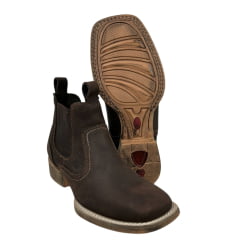 Botina Texana Masculina Vimar Boots Bico Quadrado Couro Crazy Horse/Café Sola Magnum-V00 REF: 82102