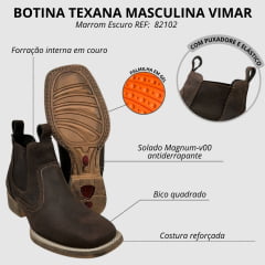 Botina Texana Masculina Vimar Boots Bico Quadrado Couro Crazy Horse/Café Sola Magnum-V00 REF: 82102