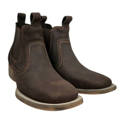 Botina Texana Masculina Vimar Boots Bico Quadrado Couro Crazy Horse/Café Sola Magnum-V00 REF: 82102