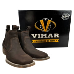 Botina Texana Masculina Vimar Boots Bico Quadrado Couro Crazy Horse/Café Sola Magnum-V00 REF: 82102