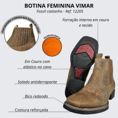 Botina Texana Feminina Vimar Boots Western Fossil Castanho Sola VTS V015F2 Ref: 12205