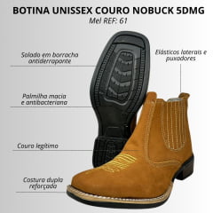 Botina Unissex 5DMG Couro Nobuck Mel B. Quadrado C/ Bordado Florão Em Amarelo E Solado Preto - REF: 61