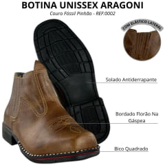 Botina Unissex Aragoni Bico Quadrado Couro Fóssil Pinhão Sola Texas - REF:0002