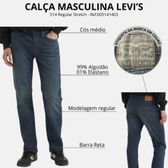 Calça Masculina Levi's Azul Escuro 514 Straight Regular Ref: 005141403