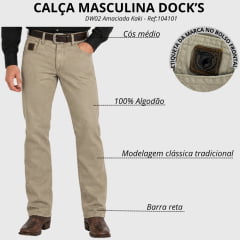 Calça Masculina Dock's Tradicional DW02 Amaciada Kaki Ref:104101