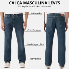 Calça Masculina Levi's 505 Regular Stretch Lavagem Média Ref: 005052141
