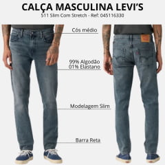Calça Masculina Levi's 511 Slim Com Stretch Lavagem Escura Ref: 045116330