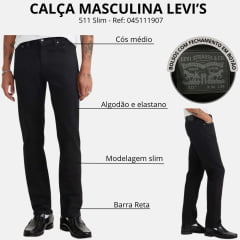 Calça Masculina Levi's 511 Slim Stretch Preta Ref: 045111907