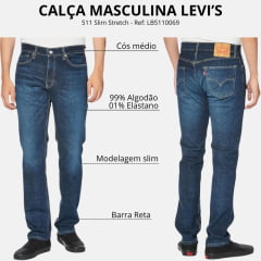 Calça Masculina Levi's 511 Slim Stretch Lavagem Escura Ref: LB5110069