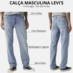 Calça Masculina Levi's 514 Straight Lavagem Clara Ref: 005141965