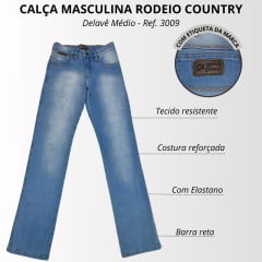 Calça Jeans Masculina Rodeio Country Delavê Médio Tradicional Reta - Ref. 3009