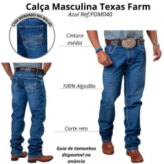 Calça Masculina Texas Farm Higway Jeans Escuro Com Bordado Bege E Marrom Ref:PDM040