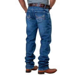 Calça Masculina Texas Farm Higway Jeans Escuro Com Bordado Bege E Marrom Ref:PDM040