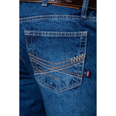 Calça Masculina Texas Farm Higway Jeans Escuro Com Bordado Bege E Marrom Ref:PDM040