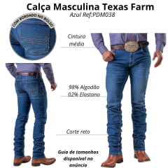 Calça Masculina Texas Farm Vintage Azul Escuro Com Bordado Marrom Ref: PDM038