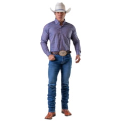 Calça Masculina Texas Farm Vintage Azul Escuro Com Bordado Marrom Ref: PDM038