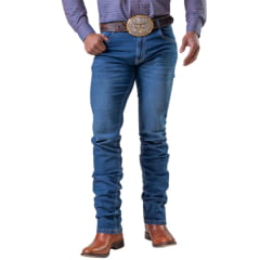 Calça Masculina Texas Farm Vintage Azul Escuro Com Bordado Marrom Ref: PDM038
