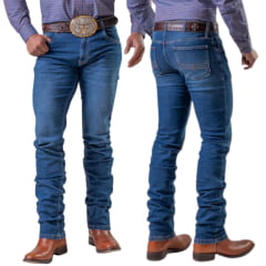 Calça Masculina Texas Farm Vintage Azul Escuro Com Bordado Marrom Ref: PDM038