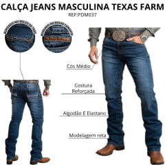 Calça Masculina Texas Farm Wild Blue Bordado Nos Bolsos Traseiros REF:PDM037
