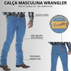 Calça Masculina Wrangler 36M Slim Fit Cowboy Cut Azul Médio  Ref:36MACHD36