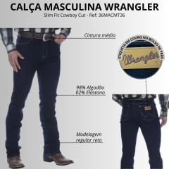 Calça Masculina Wrangler 36M Slim Fit Cowboy Cut Lavagem Escura Ref:36MACMT36