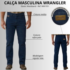 Calça Masculina Wrangler Texas Elastic Waistband Reta Lavagem Escura Ref:WM1951