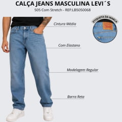 Calça Masculina Levi's 505 Regular Stretch Lavagem Clara - REF:LB5050068