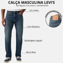 Calça Masculina Levi's 505 Regular Stretch Lavagem Escura - REF:005053281