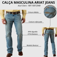 Calça Masculina Ariat Jeans Azul Claro M4 Relaxed Bootcut Kayne - REF10072948