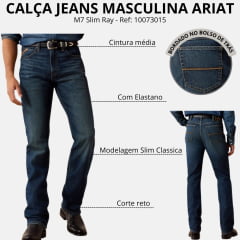 Calça Masculina Ariat Jeans Azul Escuro M7 Slim Ray Classic Rise Stretch 2X More Durable Ref: 10073015