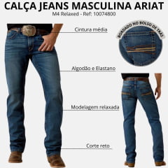 Calça Masculina Ariat Jeans Azul M4 Relaxed Boot Cut Heath Stretch Ref: 10074800