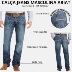 Calça Masculina Ariat Jeans Azul Médio M2 Tradicional Relaxed Bootcut Cassidy Ref: 10036071