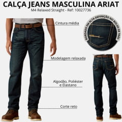 Calça Masculina Ariat Cinch Escuro Work Rebar M4 Relaxed Straight Cobalt Durastretch Ref: 10027736
