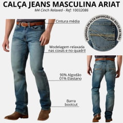 Calça Masculina Ariat Jeans M4 Relaxed Straight Leg Dakota Stretch Ref: 10032086