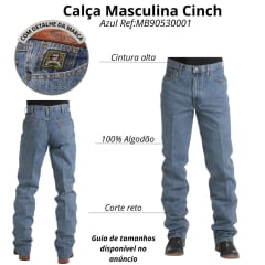Calça Masculina Cinch Jeans Azul Claro Green Label Relaxed Original Rise Tapered Leg Ref:MB90530001