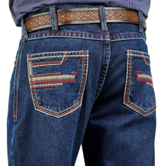 Calça Masculina Dock's Jeans Azul Relaxed DW11 Xtreme Silver Slim Com Bordado Branco e Vermelho Ref 0444-005