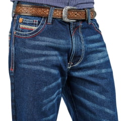 Calça Masculina Dock's Jeans Azul Relaxed DW11 Xtreme Silver Slim Com Bordado Branco e Vermelho Ref 0444-005