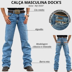 Calça Masculina Dock's Azul Relaxed DW20 Bordado Branco E Dourado Ref:104259