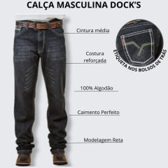 Calça Masculina Docks Jeans Preto Relaxed DW06 Xtreme Black Com Bordado 100% Algodão Ref.01-04098-005