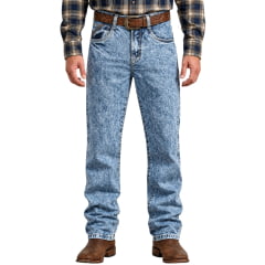 Calça Masculina Os Boiadeiros Tradicional 100% Algodão Jeans Claro Marmorizado Bolso Bordado Ref:336
