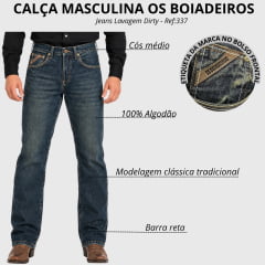 Calça Masculina Os Boiadeiros Tradicional 100% Algodão Lavagem Dirty Bordado Nos Bolsos Ref:337