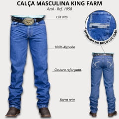 Calça Masculina King Farm Jeans Gold Fire 2 AzuL 100% Algodão Bordado Ref:1059